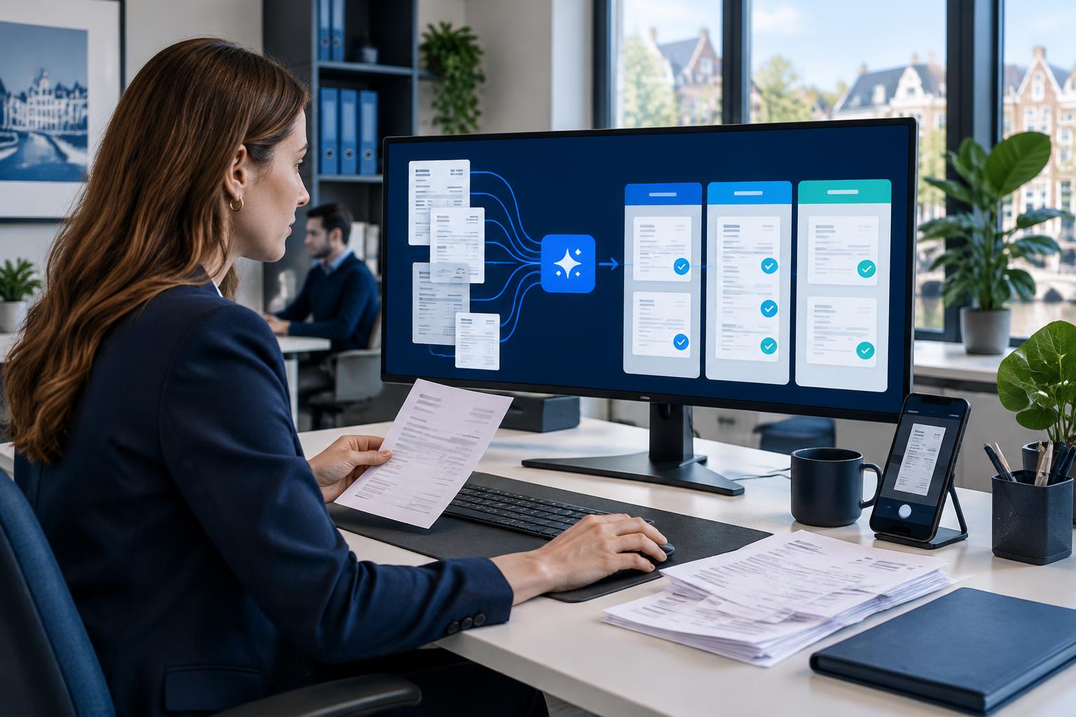 Accountant controleert hoe AI facturen automatisch herkent en over dossiers verdeelt