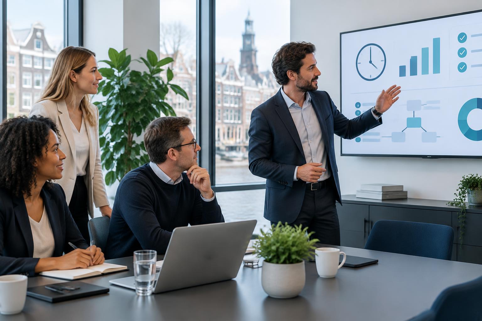 Financieel team bespreekt tijdsbesparing door softwareautomatisering